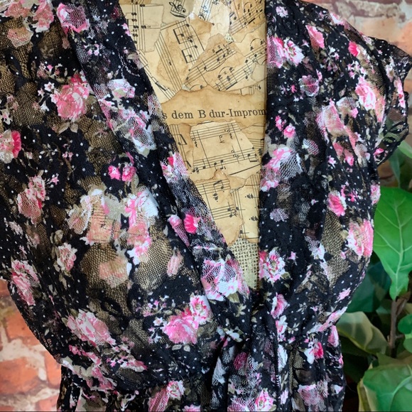 Floral Cottage Core Top Baby Doll Spandex Ties L - Picture 2 of 16